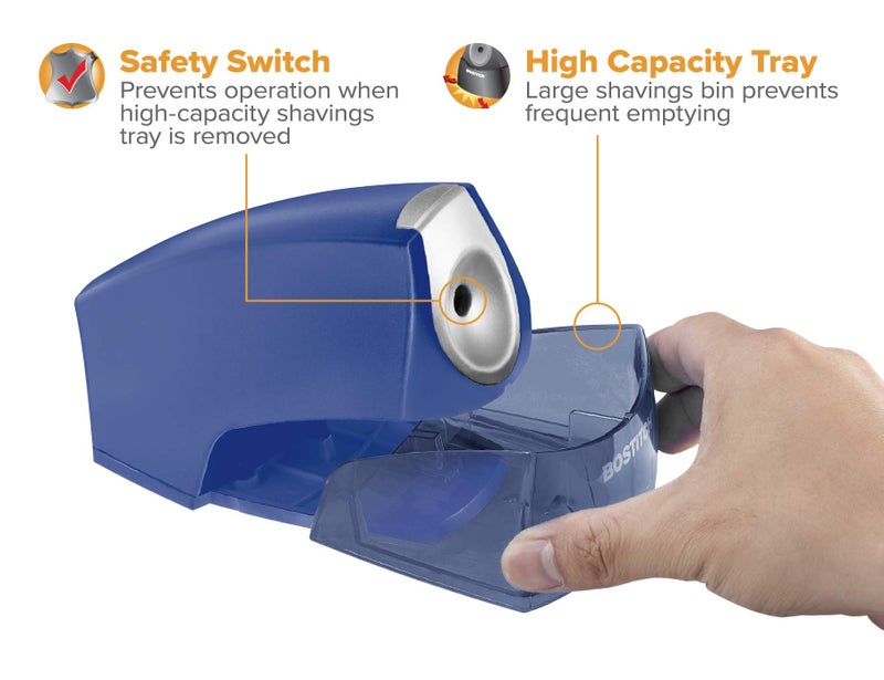 Bostitch Office Electric Pencil Sharpener, Heavy Duty Powerful Stall-Free Motor, High Capacity Shavings Tray, for Office or Classroom, Navy Blue - Image 5